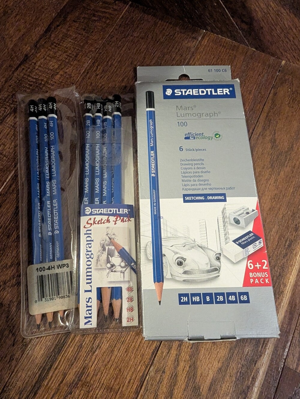 Staedtler-Mars Lumograph Drawing Pencils 13 Sketching Pencils Sharpener & Eraser